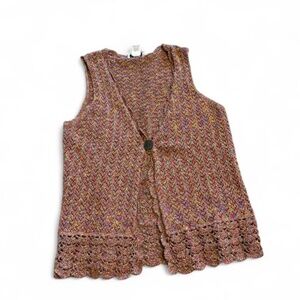 90s Vintage Talbots Crochet Scalloped Pink Vest